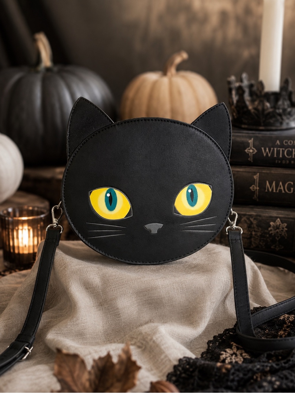 Mad Engine Black Cat Crossbody Bag with Yellow Eyes - Picture 4 of 5